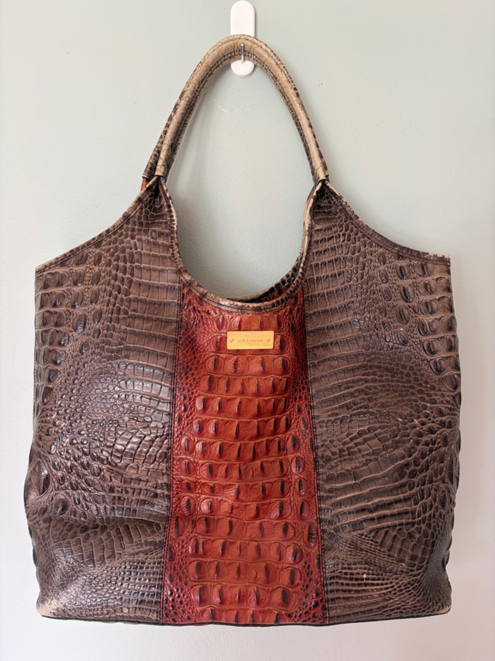 Brahmin Brown & Brick Red Croc-Embossed Leather Hobo Tote